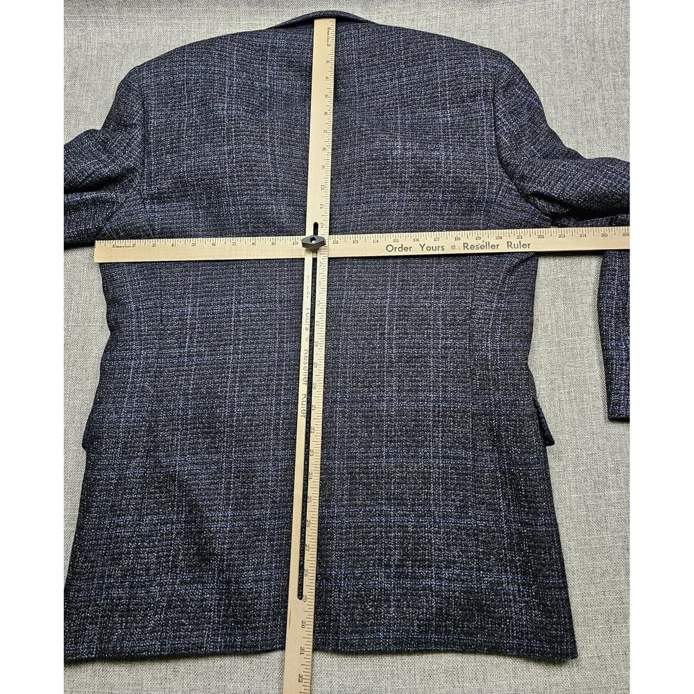 VINTAGE Christian Dior Sport Coat Mens 44 Blue Wool Tweed Plaid Blazer Jacket